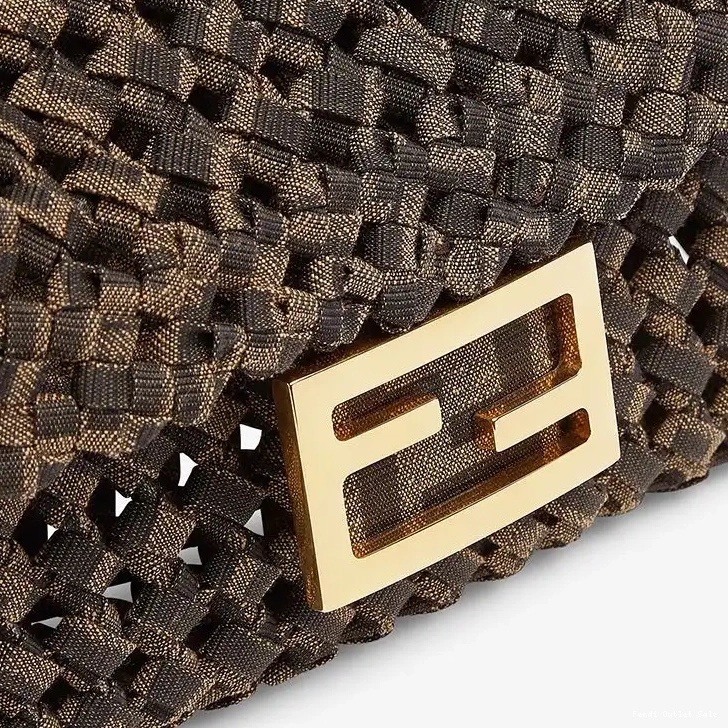 Cheap In Mini Baguette Coffee Bag Fabric Fendi Interlace 0606